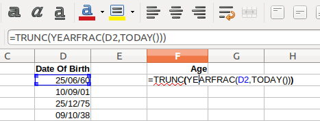 Age calculation in Spreadsheet